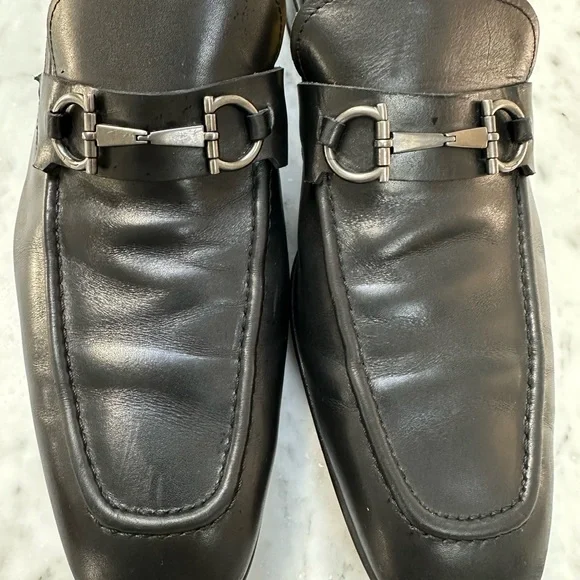 Salvatore ferragamo black horse but loafer shoes Vintage FERRAGAMO Size 9 D Gancini Horse Bit Black Lug Sole  main image 4